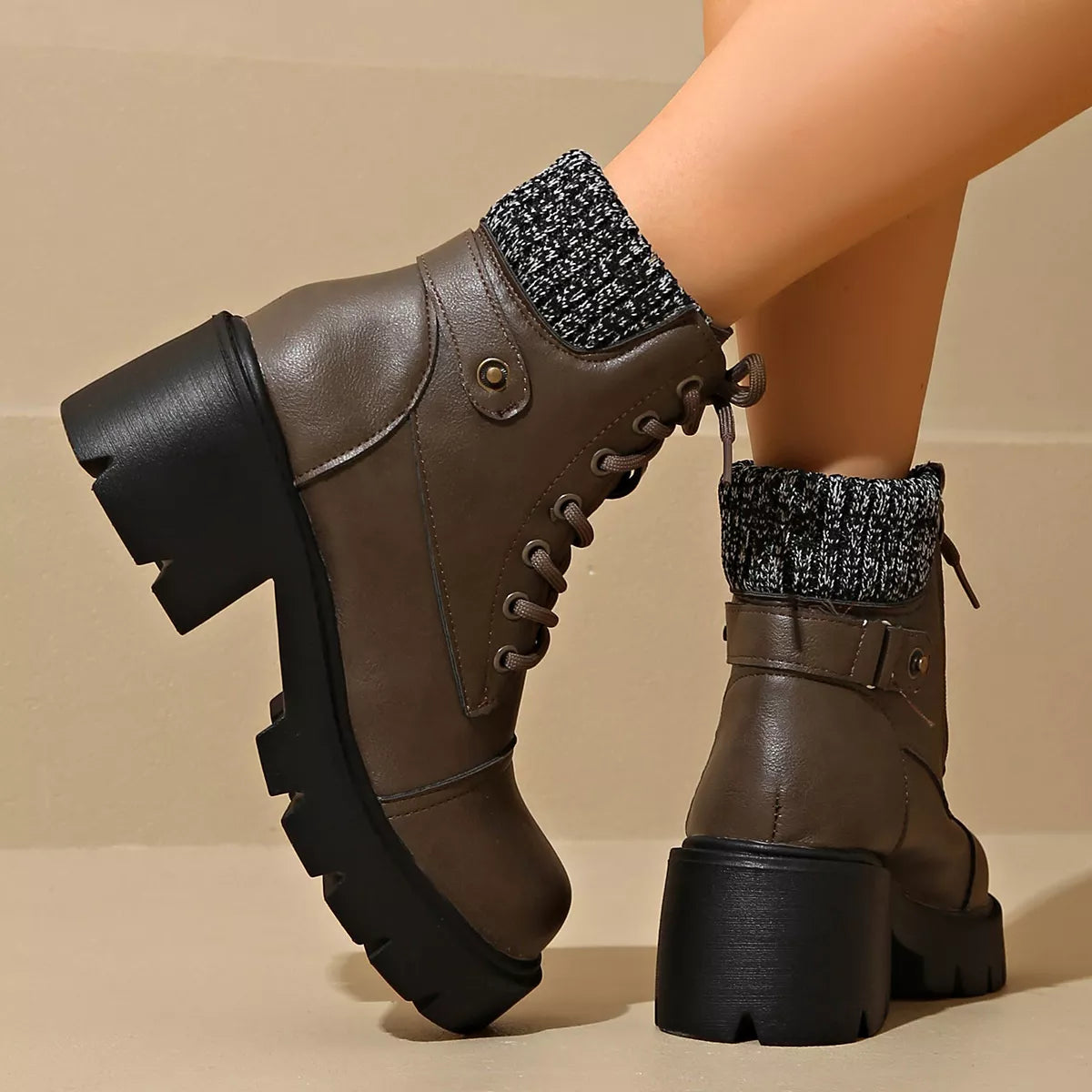 Round Toe Block Heel Boots material texture