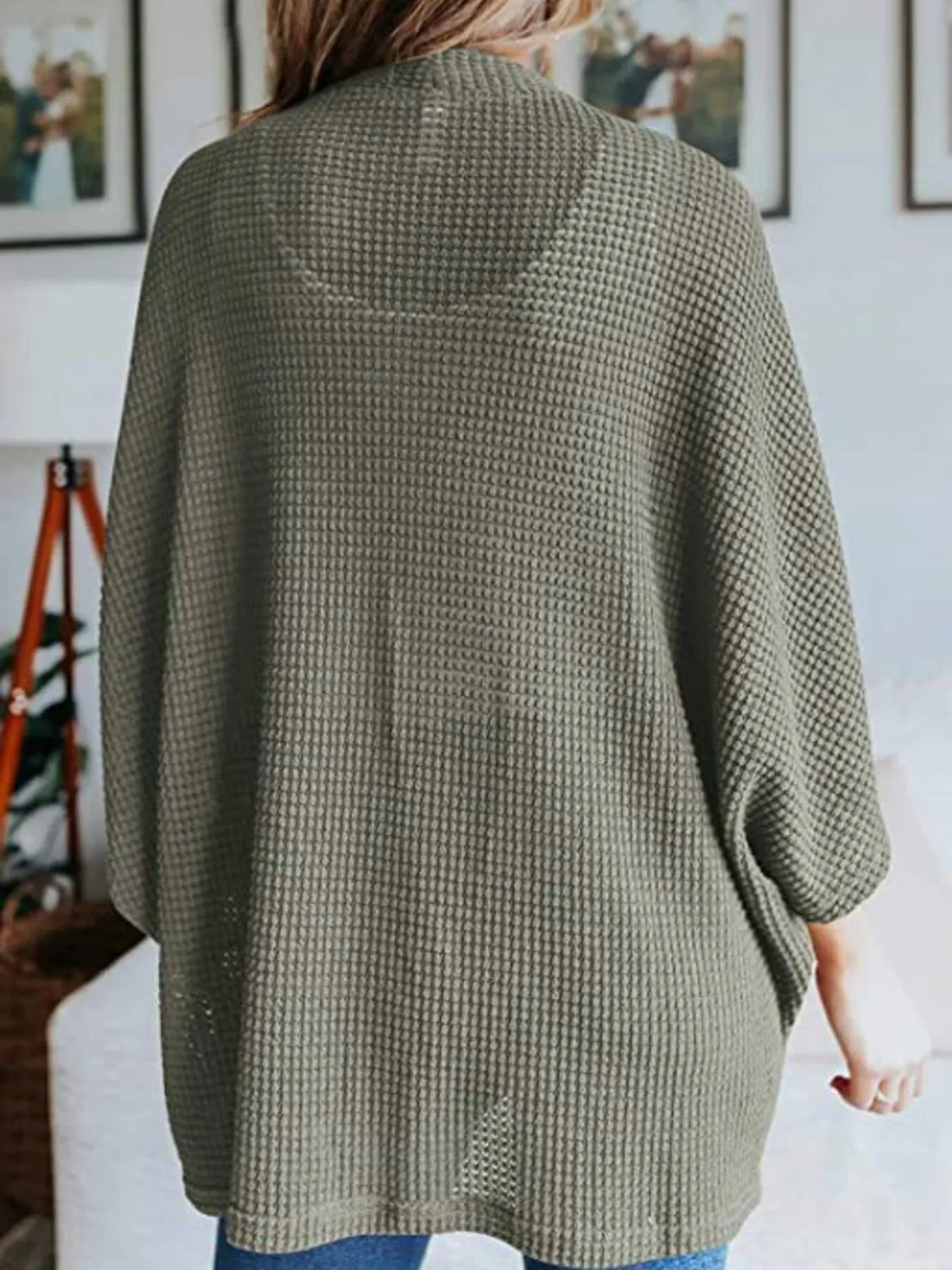 waffle knit open front plus size cardigan side view