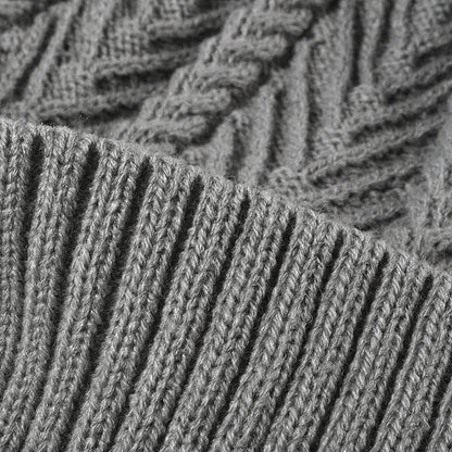 Cable Knit Solid Color Hat with Pompom - Fashorio