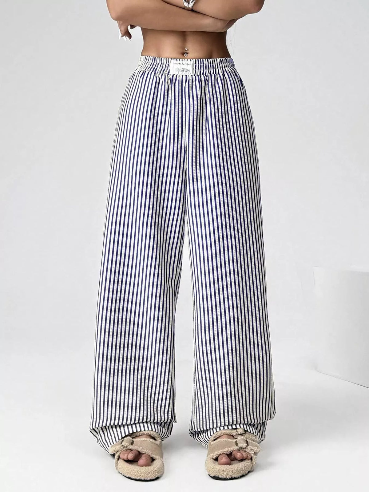 Striped high waist wide leg pants, styled outfit