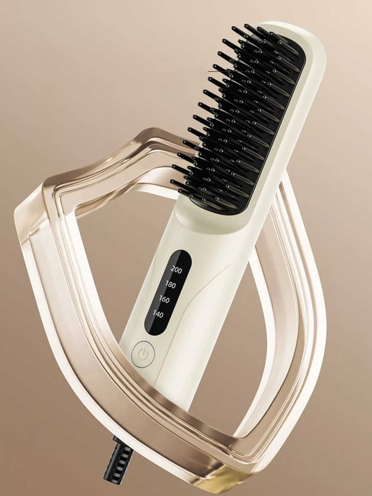 Straightening comb in use on hair