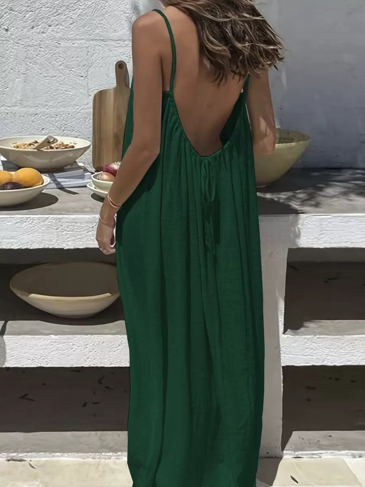 Backless scoop neck maxi dress alternate front view