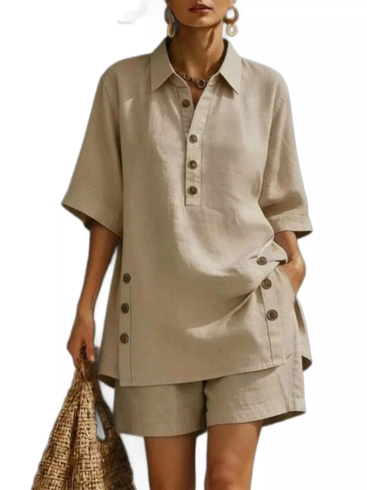 Linen shorts from coordinated two piece set