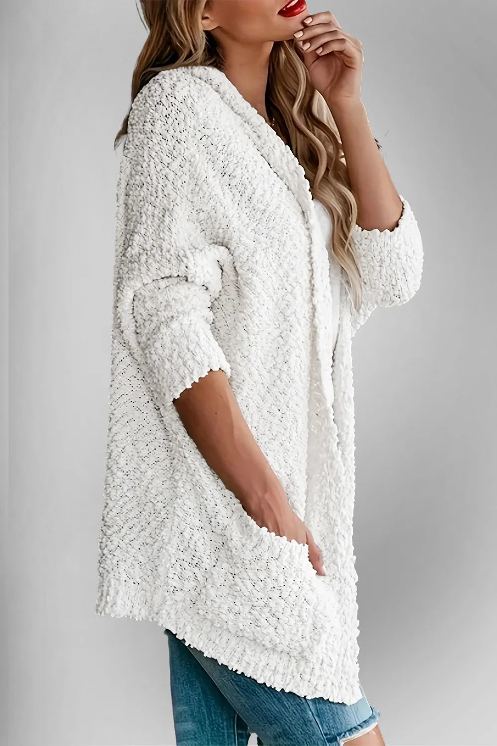 Double Take Pocketed Open Front Long Sleeve Cardigan - Fashorio