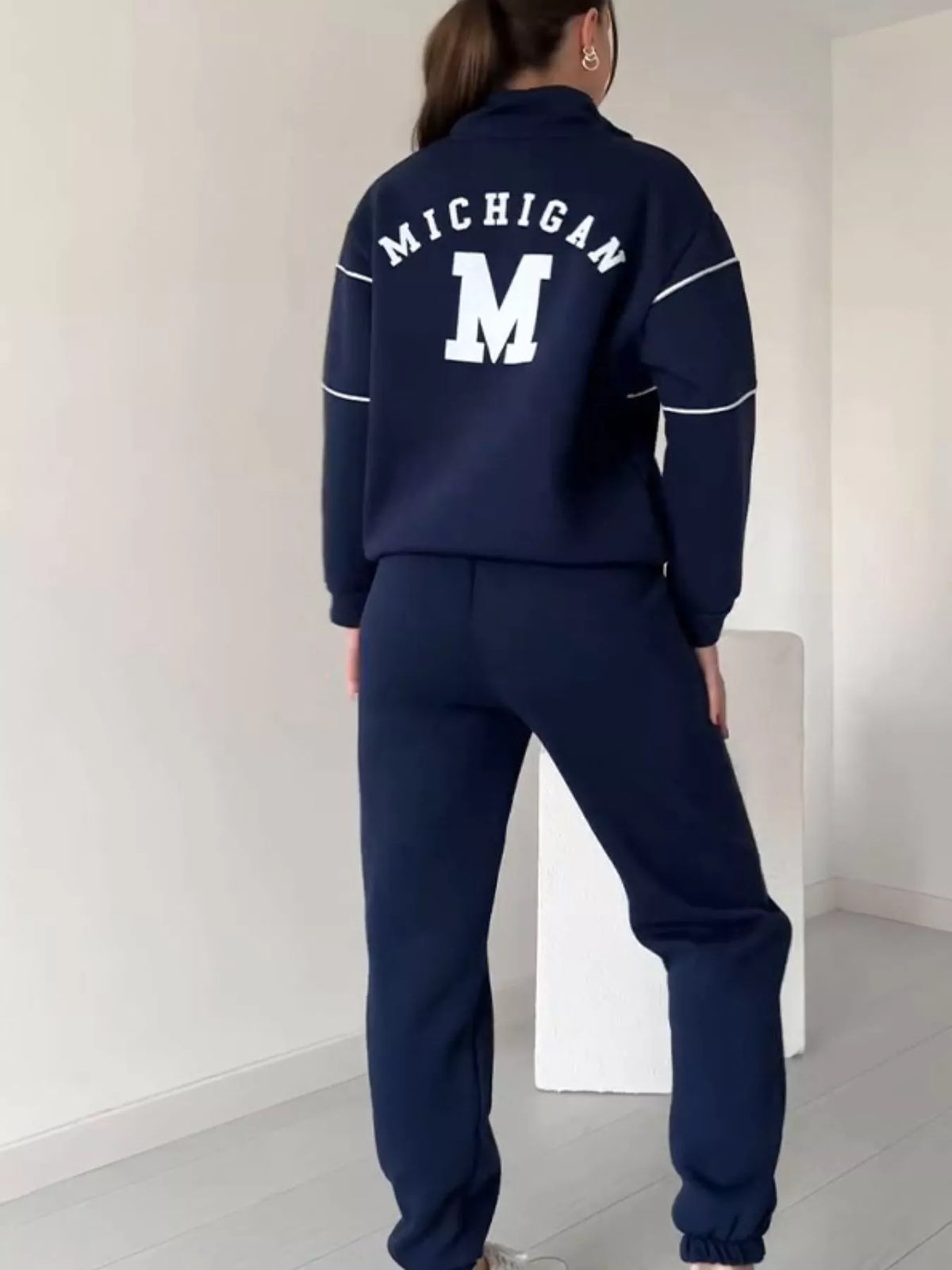 Striped quarter zip set styling view