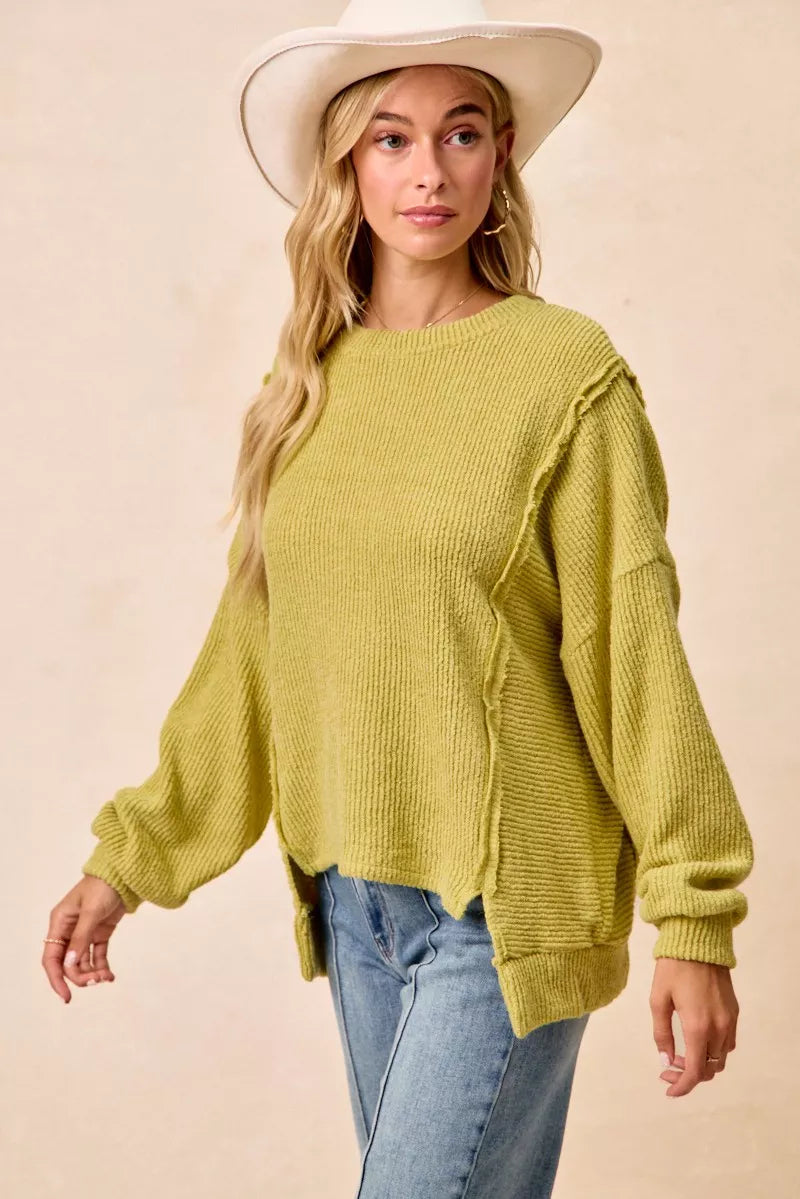 Boucle sweater open seam styled outfit