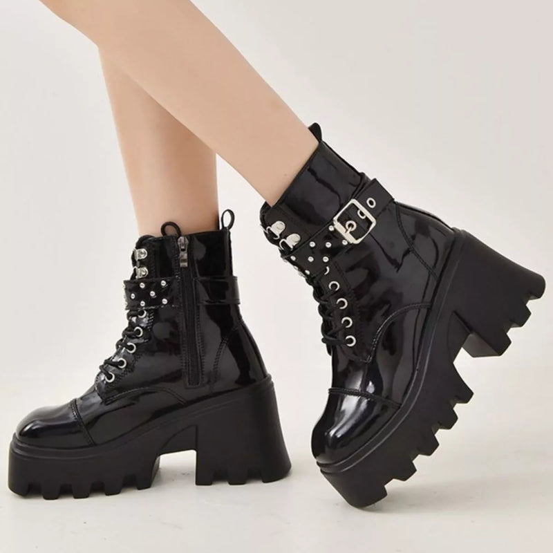 studded platform ankle boots front view