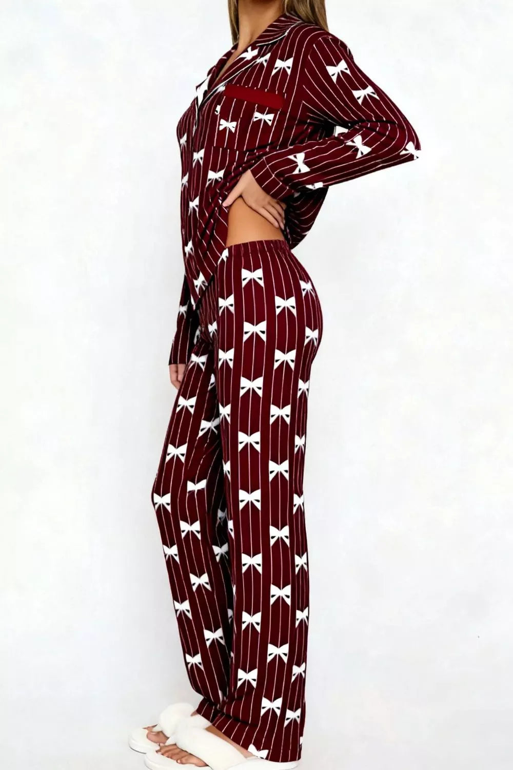 Bow Print Top and Wide Leg Pants Lounge Set, view 13