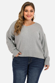 Plus Size V Neck Pullover Sweater Cloudy Blue - Fashorio