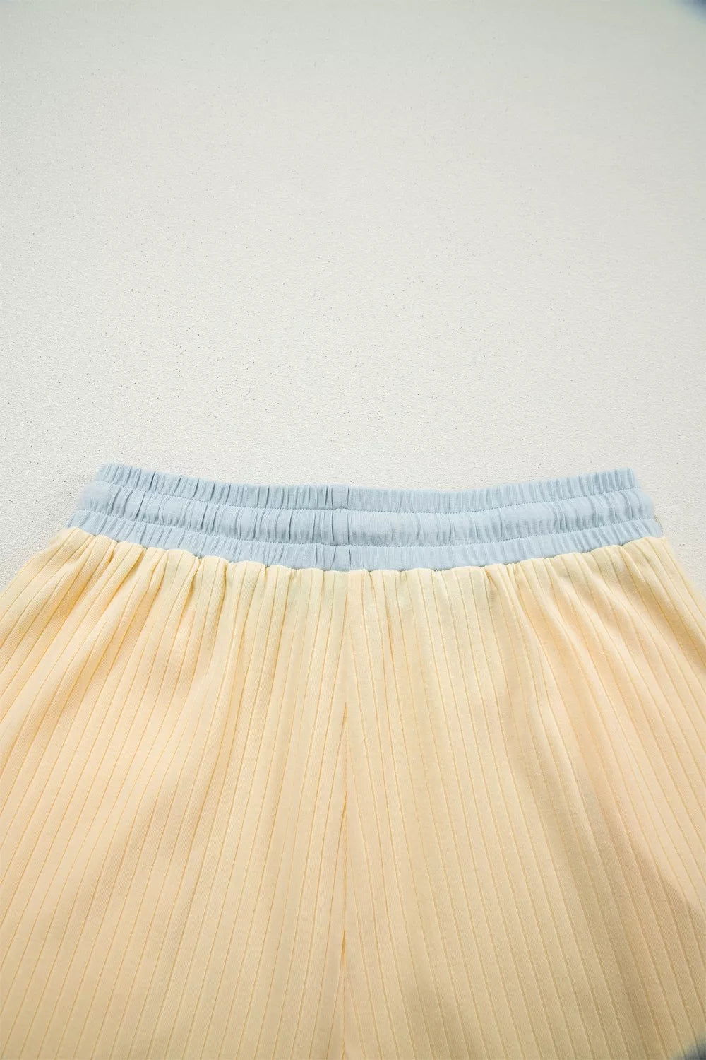 Soft Ribbed Color Block Casual Short Set, view 15