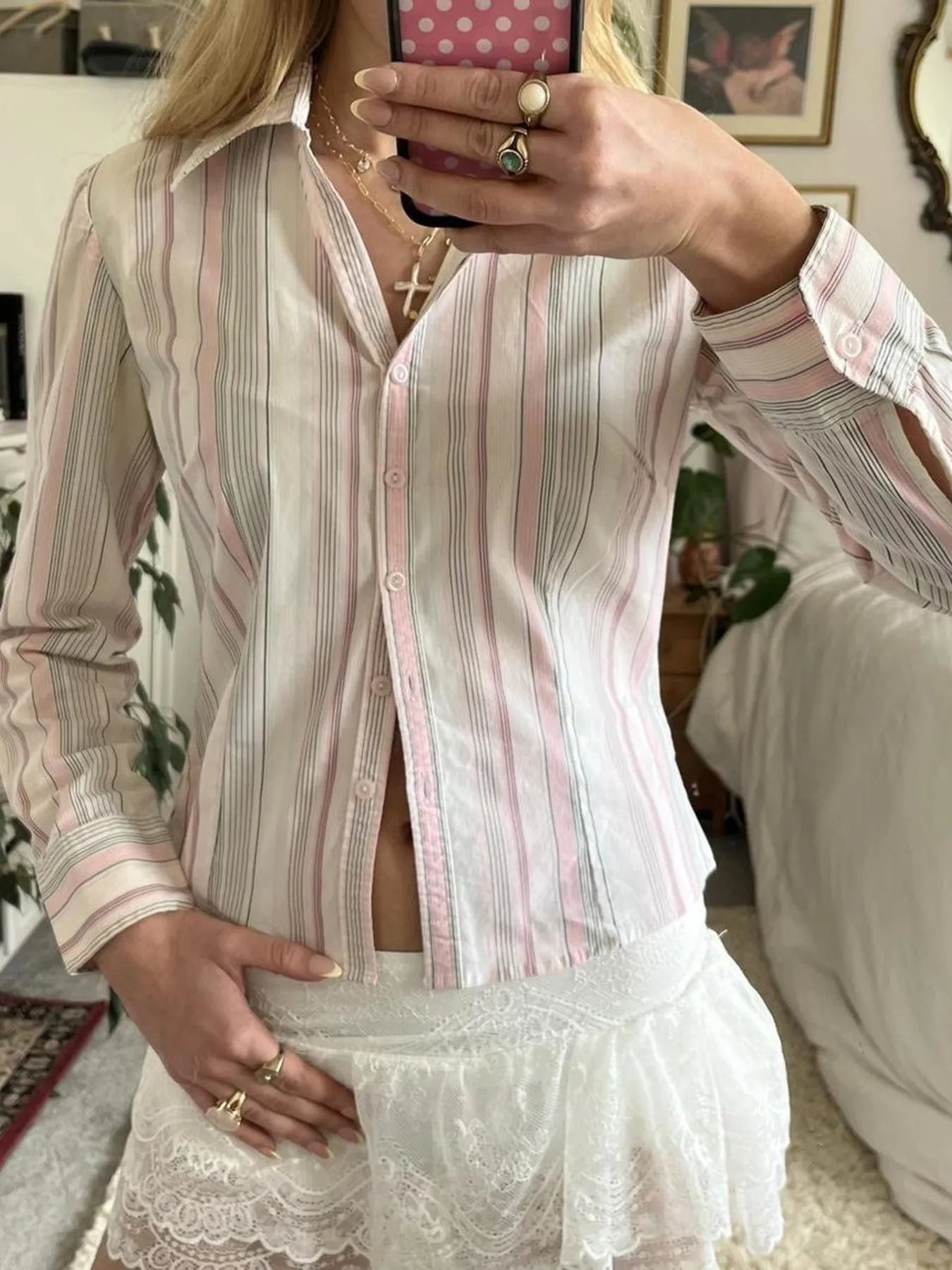 Printed Button-Down Long Sleeve Shirt - Fashorio