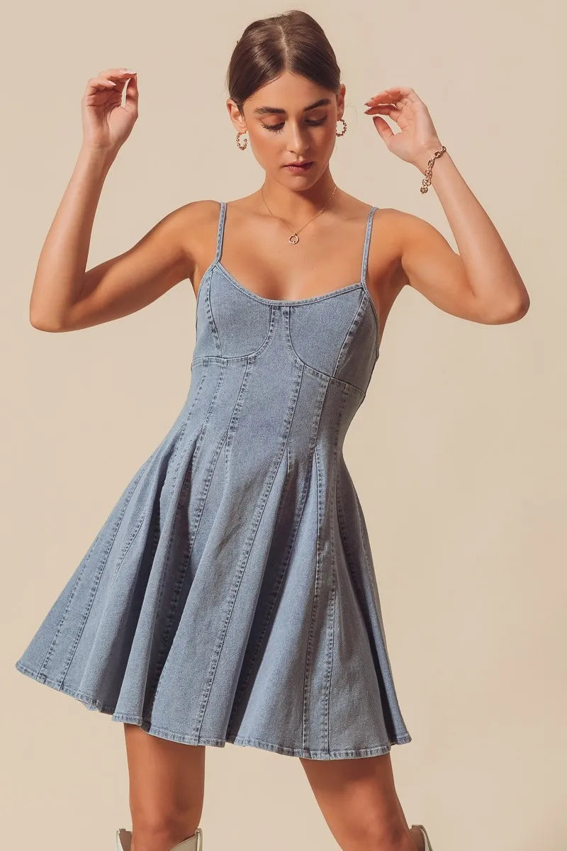 SO ME A Line Fit and Flare Denim Mini Dress - Fashorio
