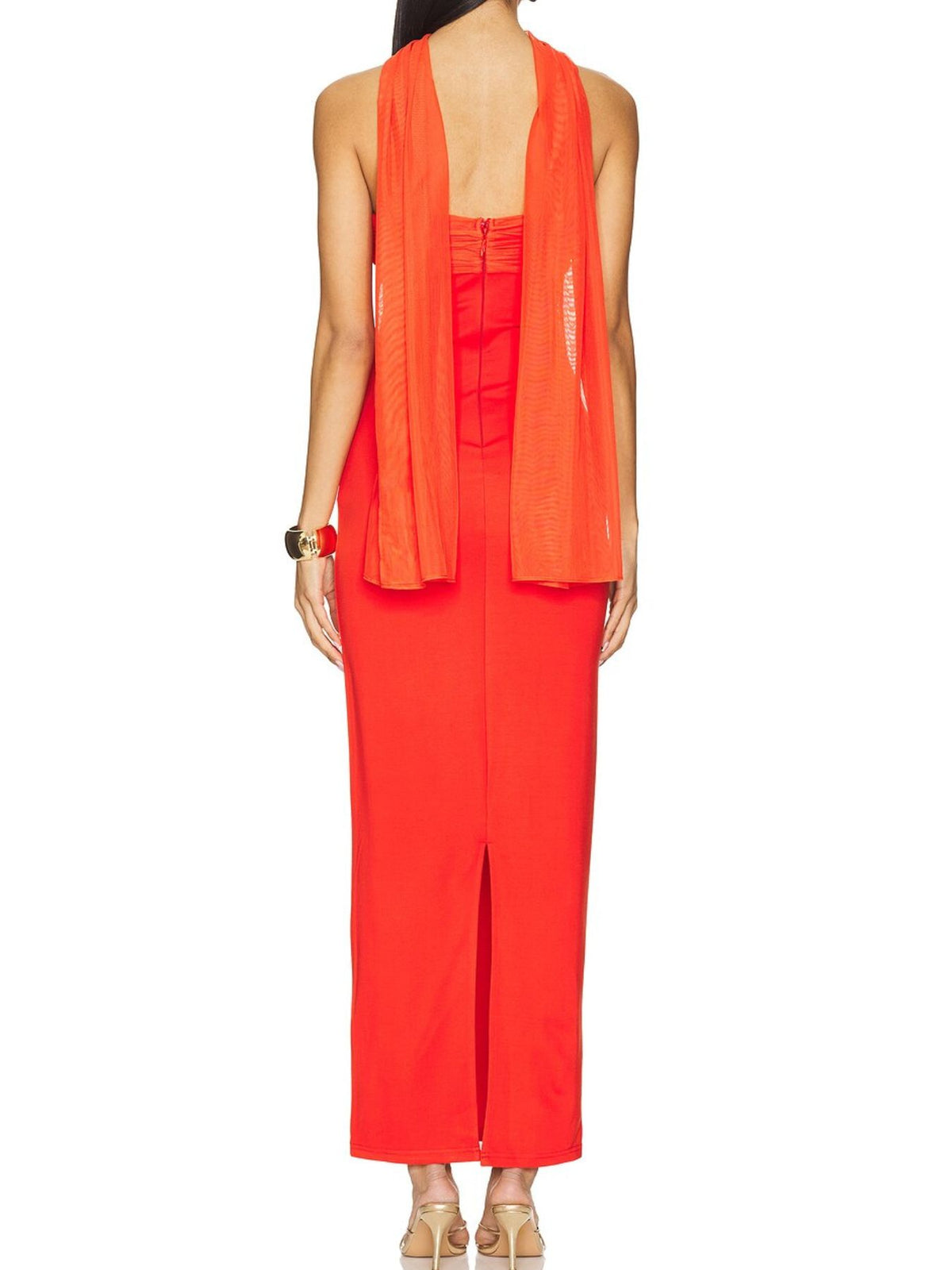 Ruched bodice detail on strapless maxi dress
