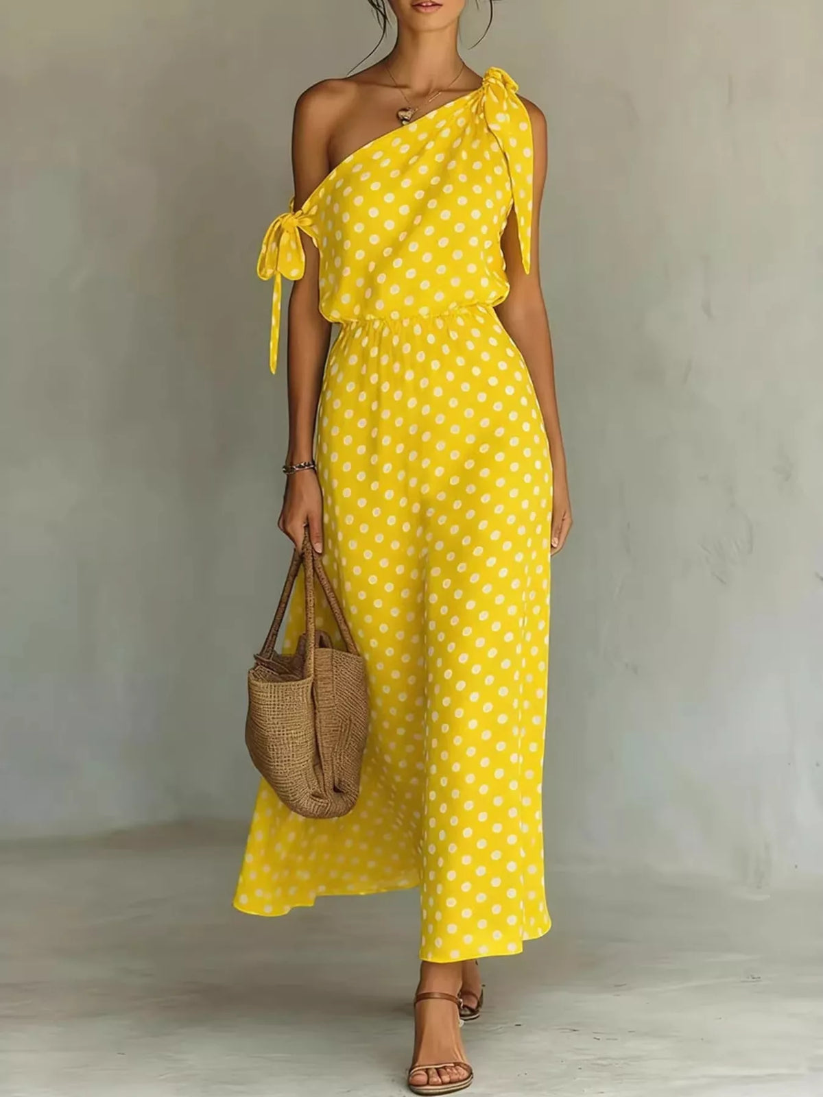 Polka Dot One-Shoulder Maxi Dress Plus Size, view 7