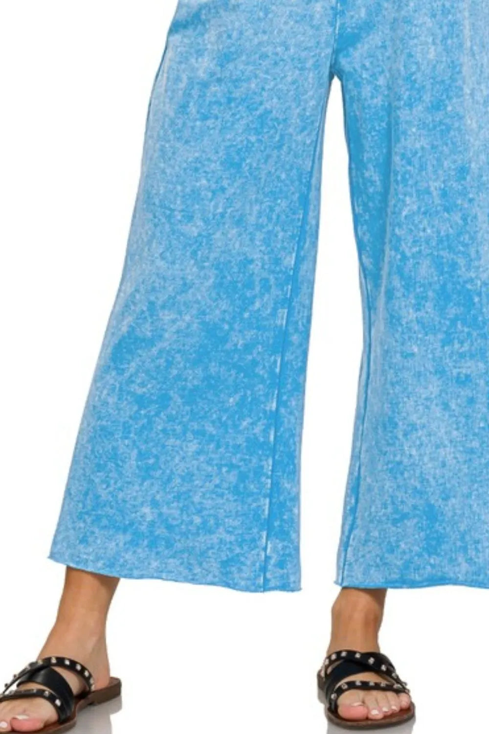 Zenana Washed French Terry Palazzo With Pockets - Fashorio