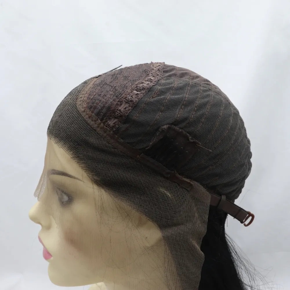 Model wearing the long straight lace front wig