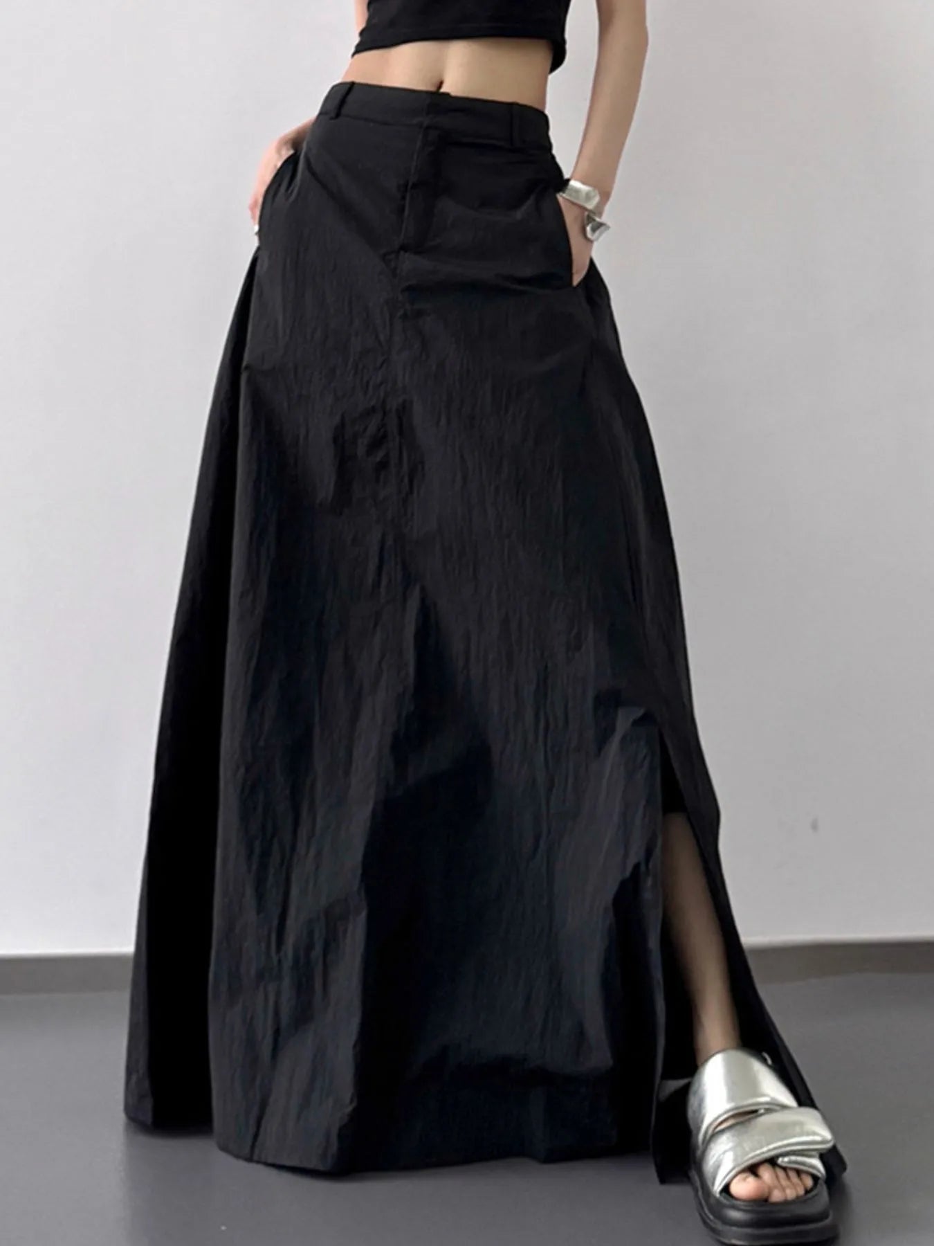 High Waist Slit Maxi Skirt Black - Fashorio