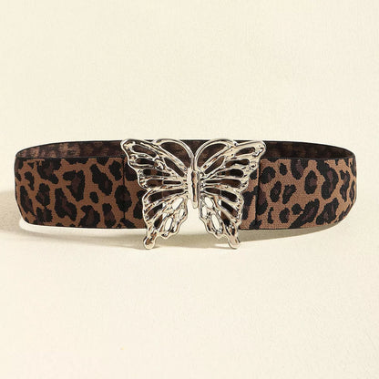 Butterfly Alloy Buckle Elastic Belt Leopard One Size - Fashorio