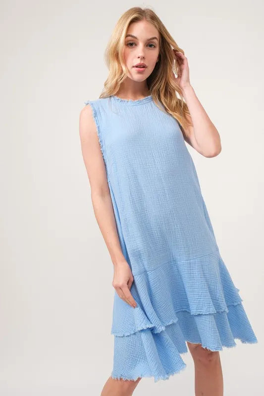Washed Fringe Detail Tiered Dress side view