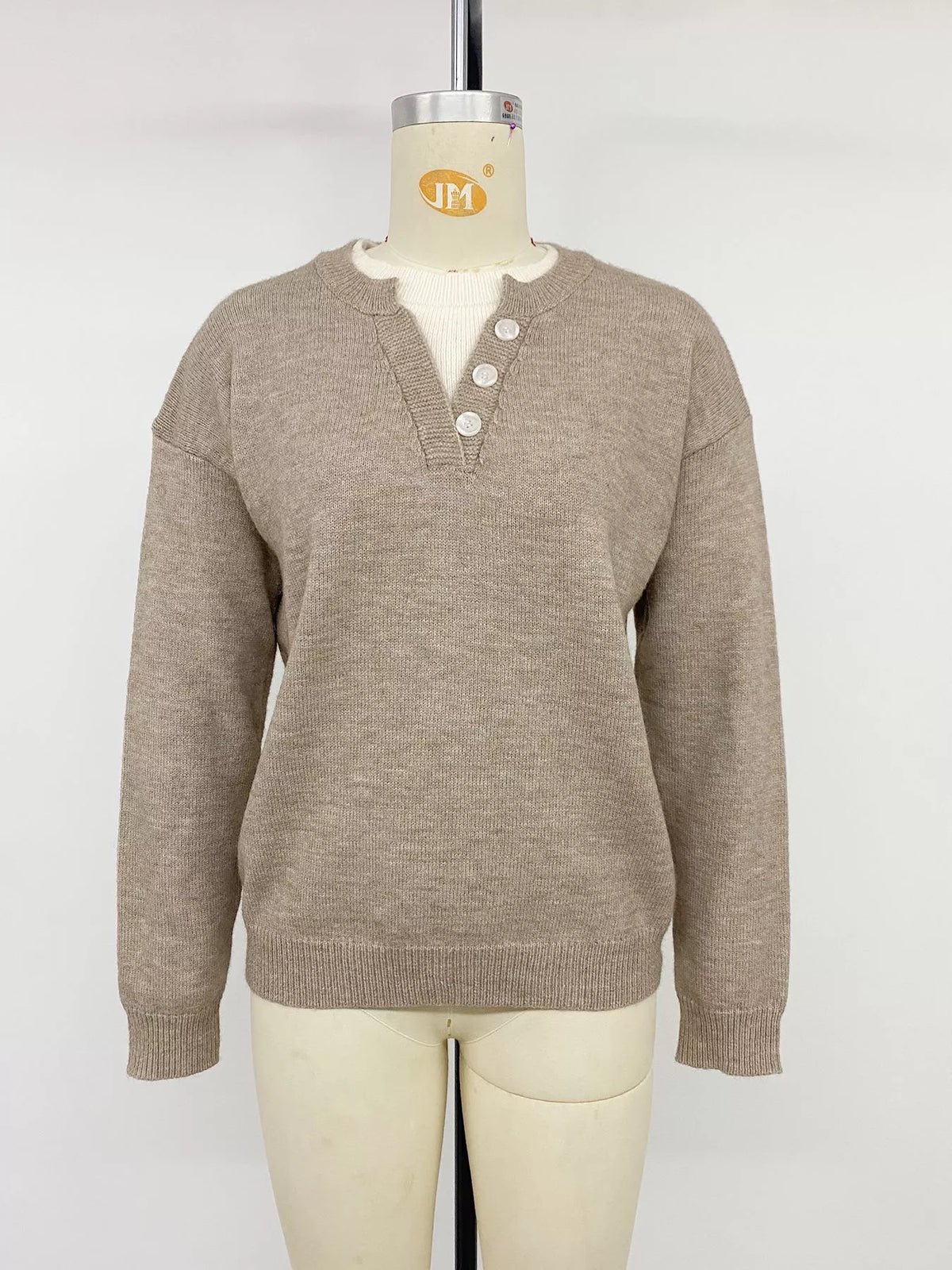 Button Detail Drop Shoulder Long Sleeve Sweater view 10