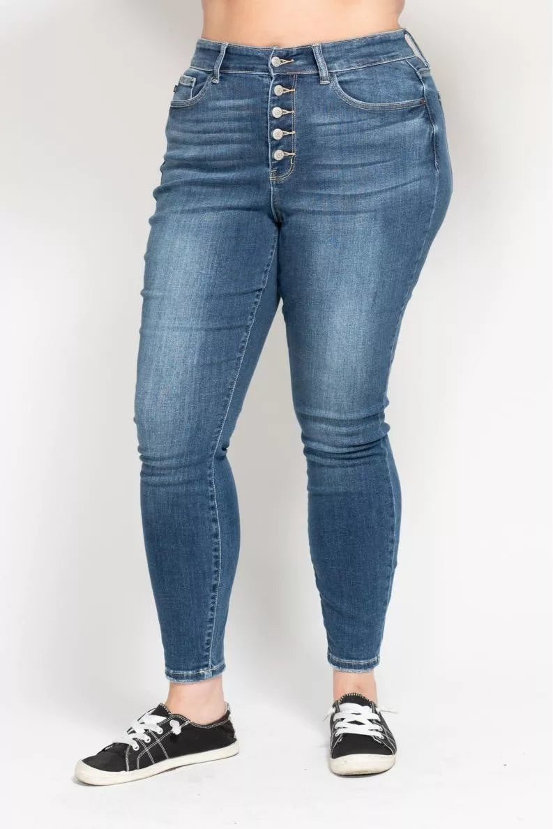 Judy Blue High Rise Button Fly Skinny Jeans, view 11