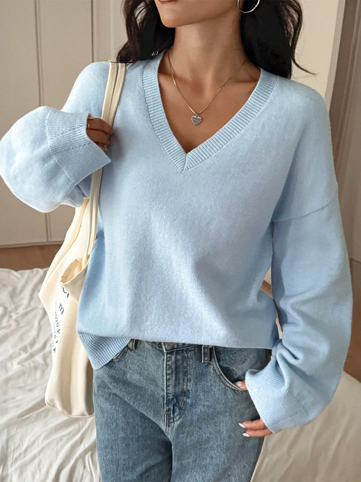 Blush pink loose fit sweater full look