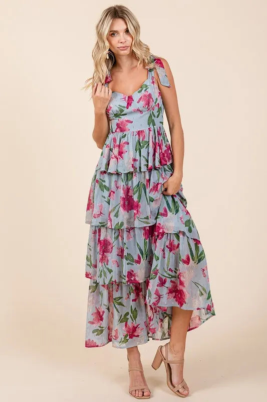 Floral sweetheart maxi dress styling