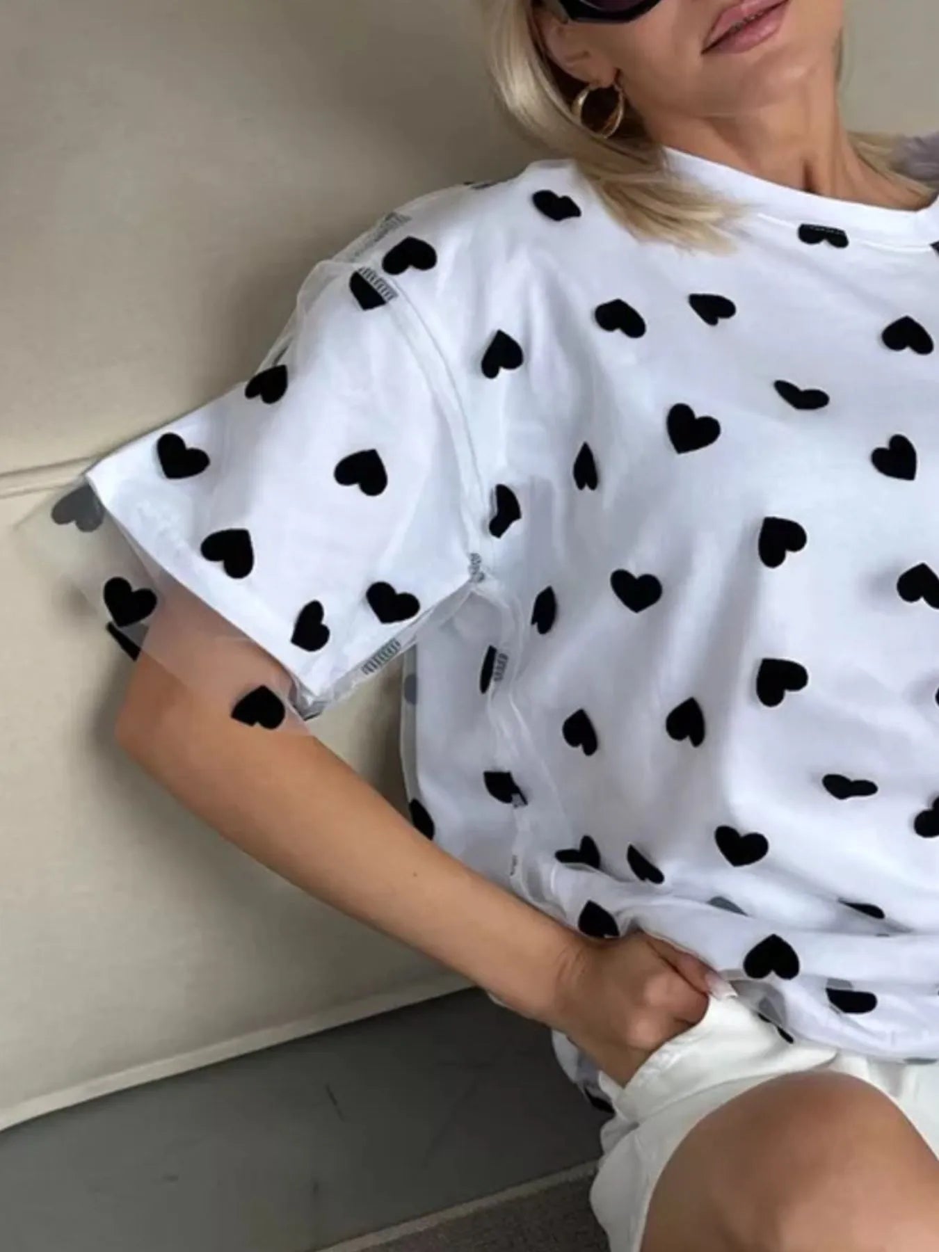 Heart Print Oversized T-Shirt - Fashorio