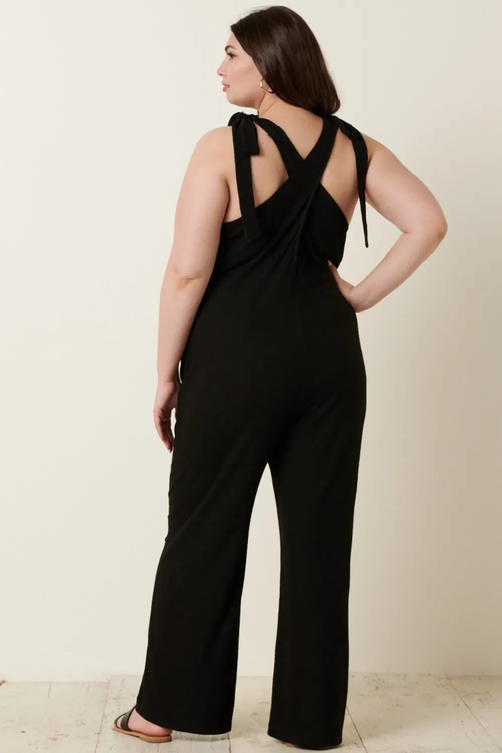 Rib Knit V Neck Cross Back Jumpsuit view 7