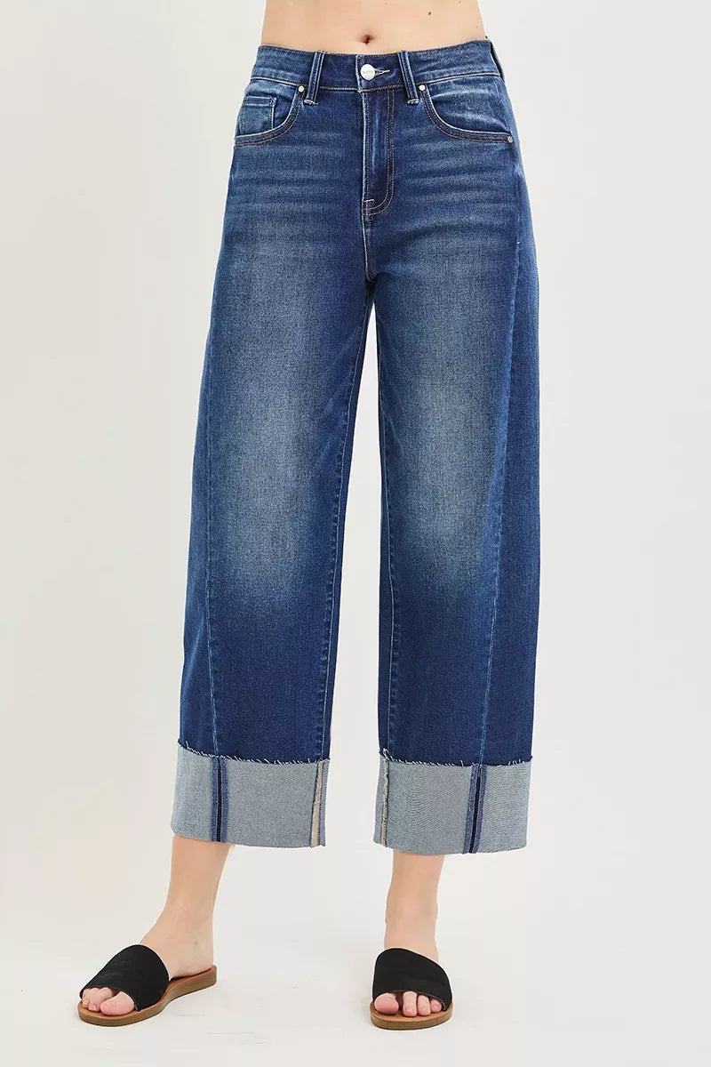 RISEN slouchy barrel cuffed cropped jeans front view