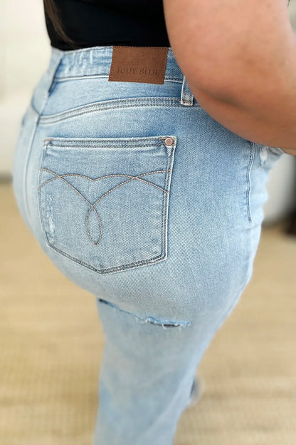 Judy Blue Full Size High Waist Distressed Straight Jeans - Fashorio