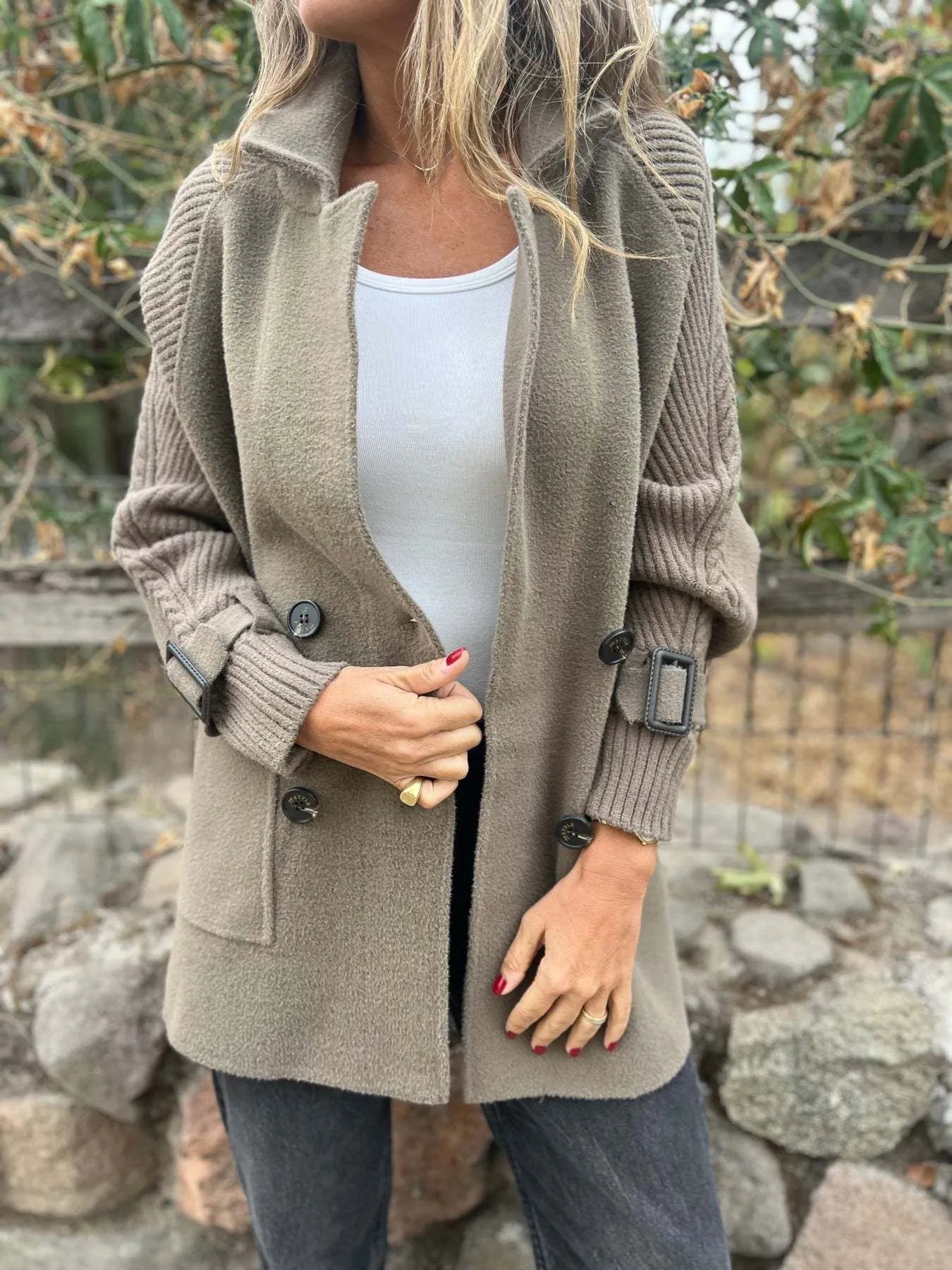 Full Size Texture Knit Longline Coat Plus Size - Fashorio