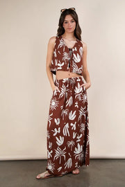 VERY J Printed Resort Midi Skirt Chocolate - Fashorio