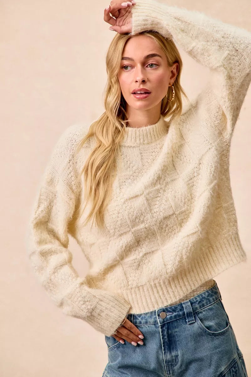 Checkerboard Drop Shoulder Sweater in Ivory view 14