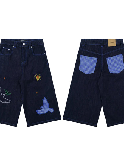 Men's Embroidered Wash Denim Shorts - Fashorio