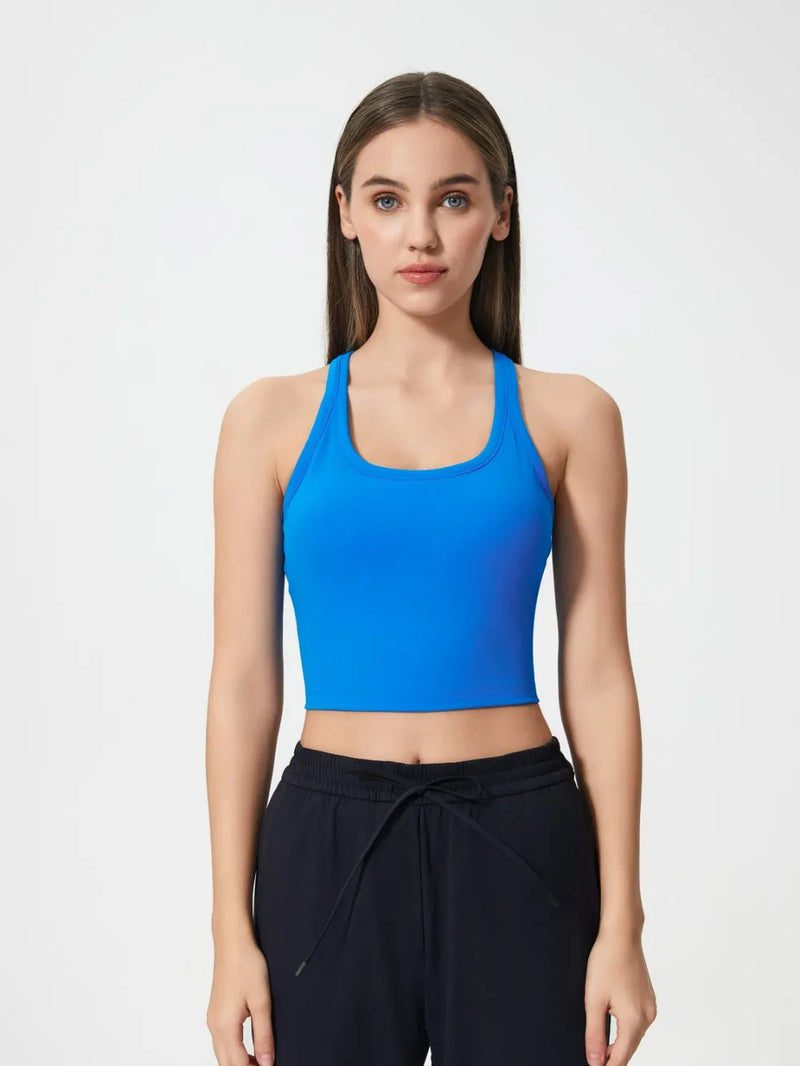 scoop neck padded active tank front view