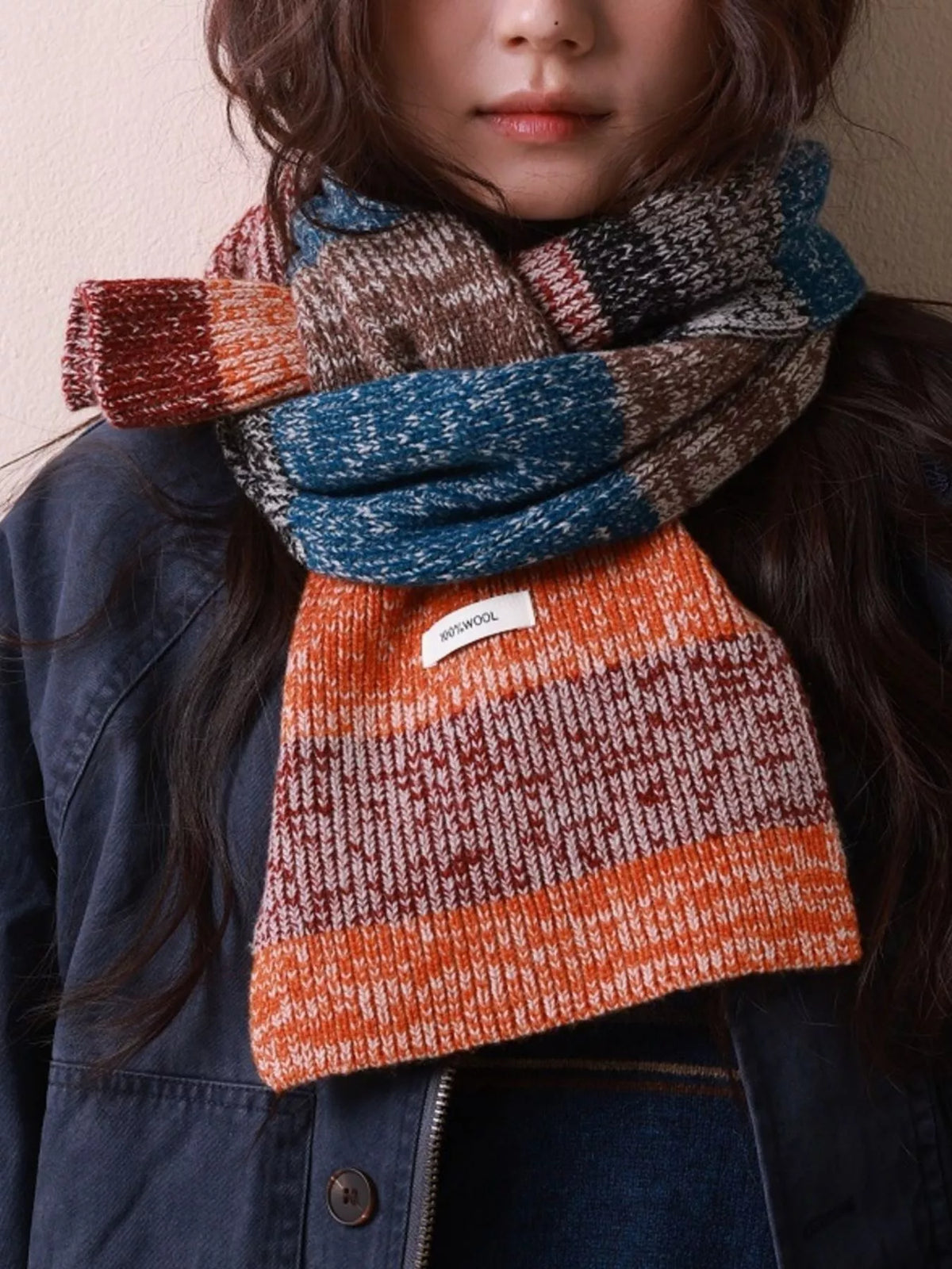Color block knitted scarf full length