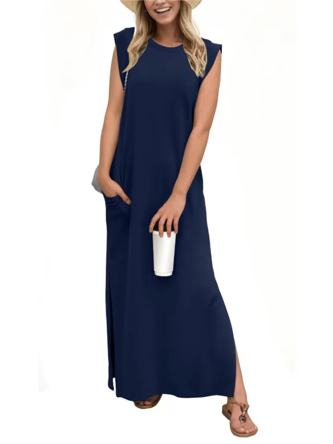 Slit Round Neck Sleeveless Maxi Tank Dress detail view 24