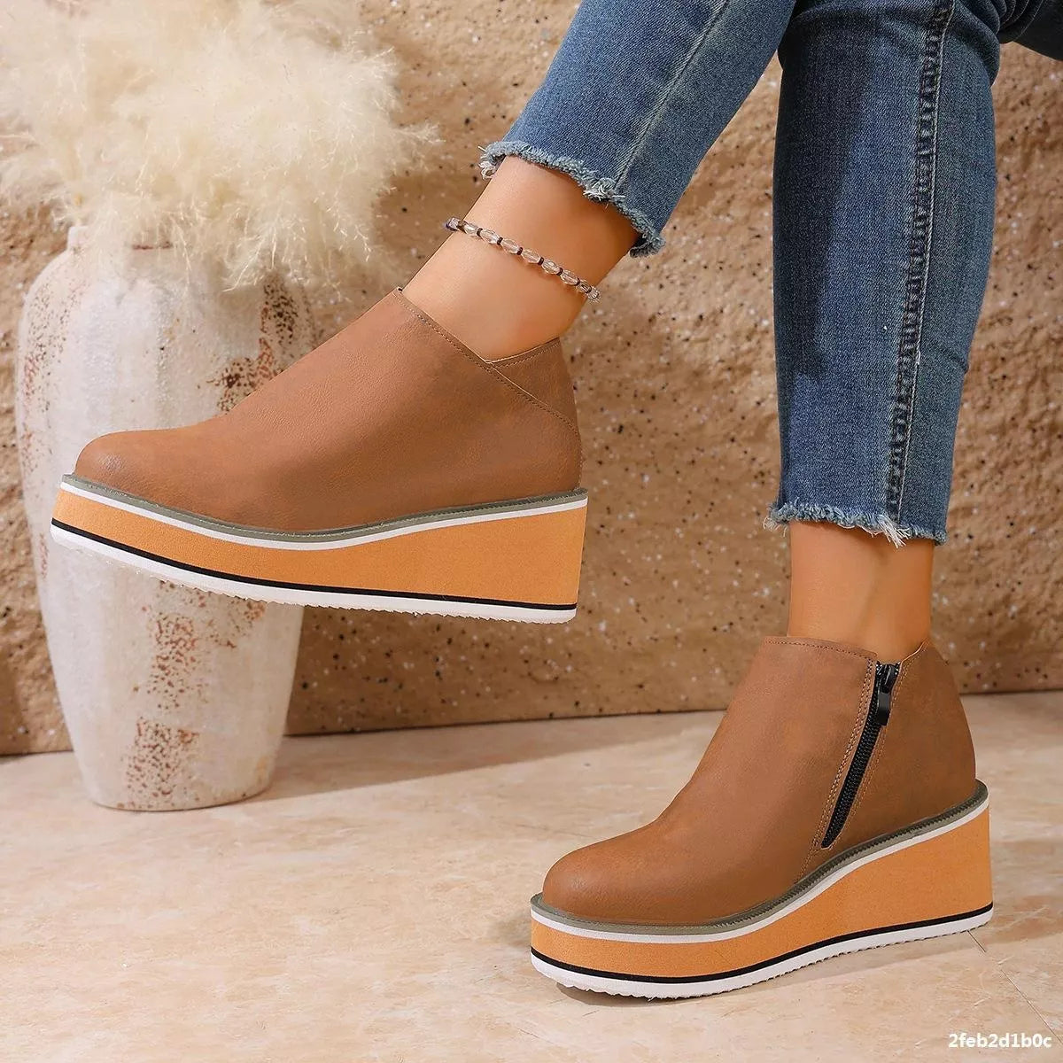 wedge ankle boots with zipper top down view