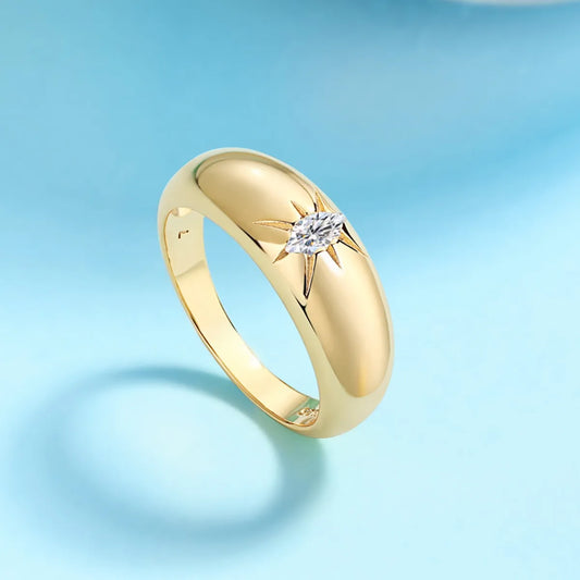 925 Sterling Silver Moissanite Ring Gold - Fashorio