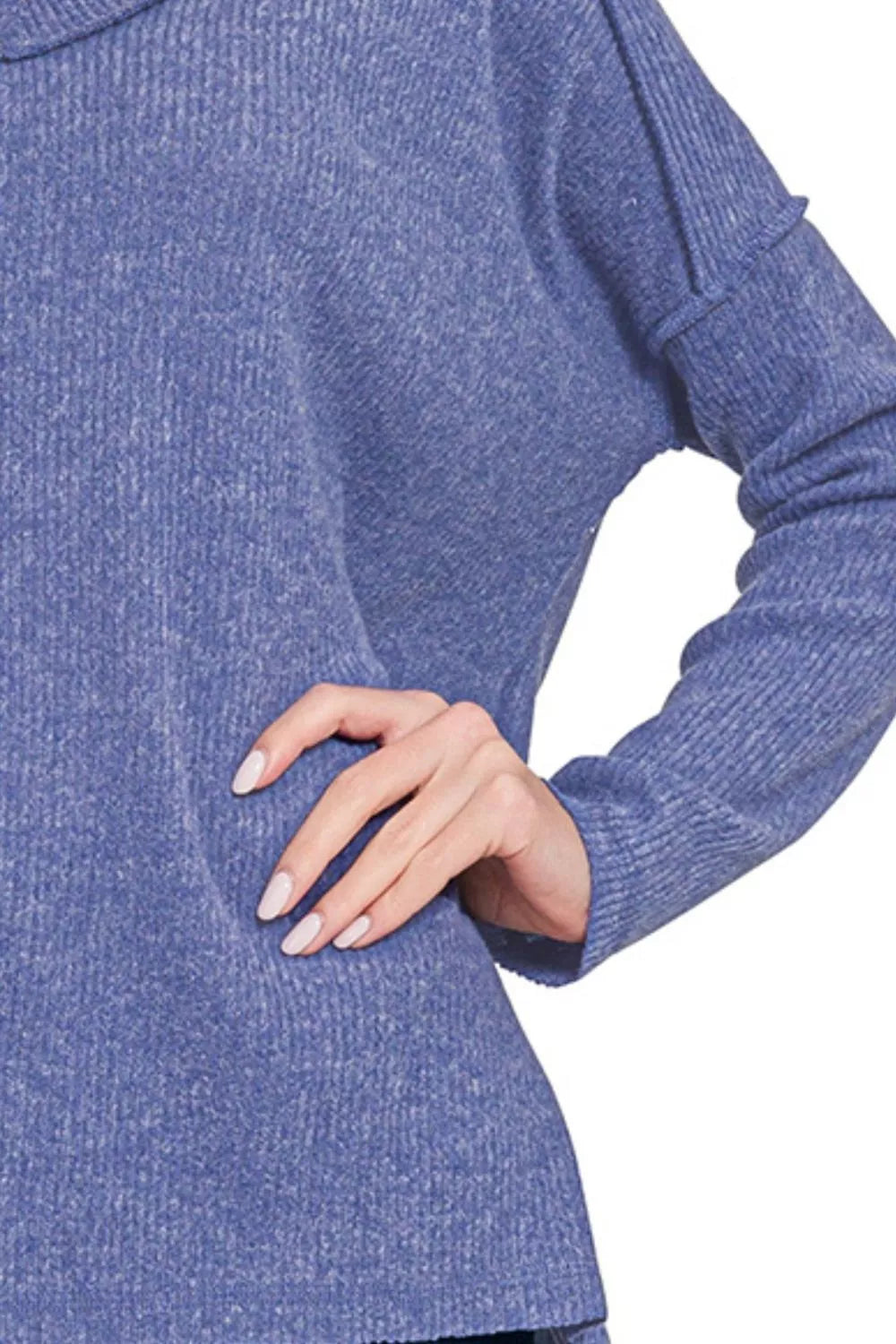 Brushed Ribbed Hacci V Neck Drop Shoulder Sweater Plus Size in Marlin Blue side view