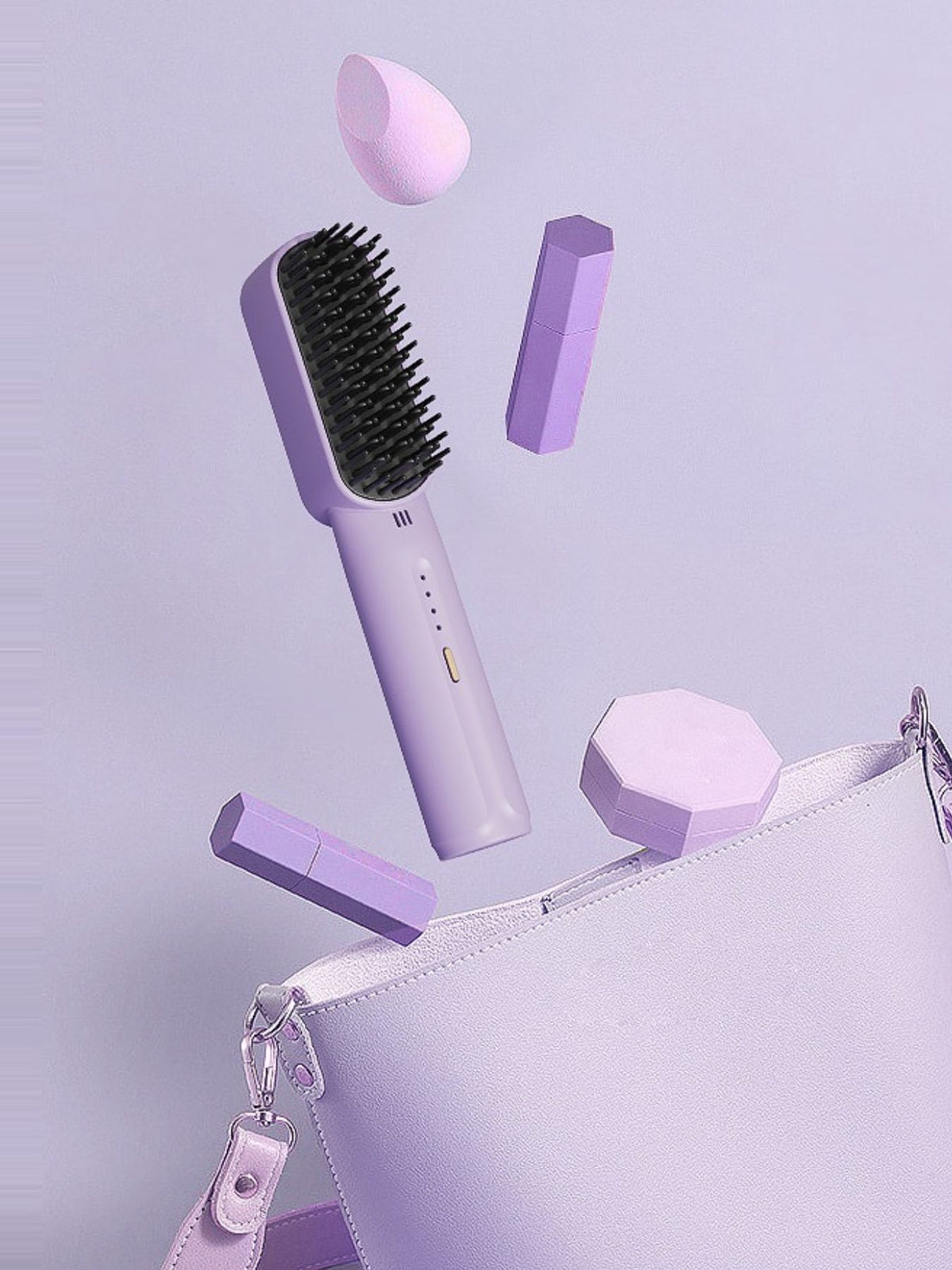 Portable heated straightening comb in lilac