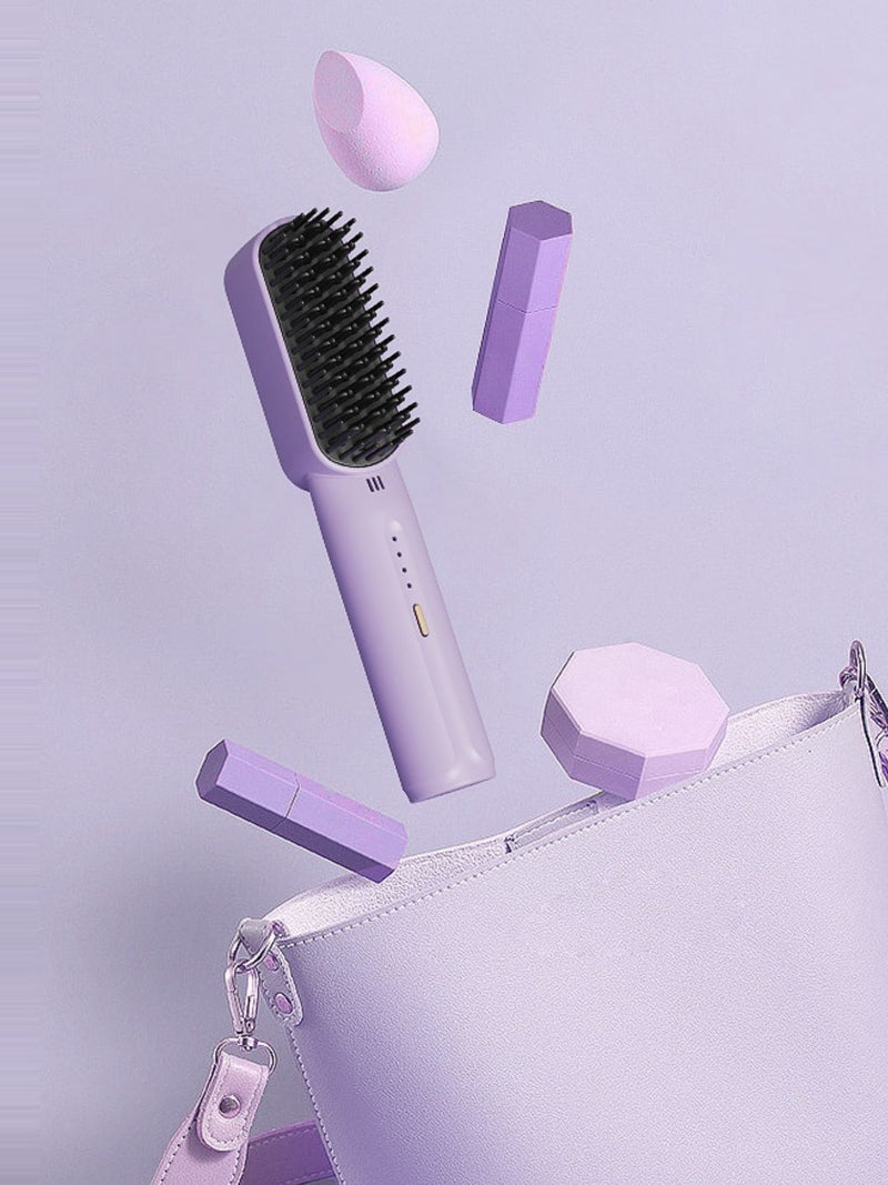 Portable heated straightening comb in lilac