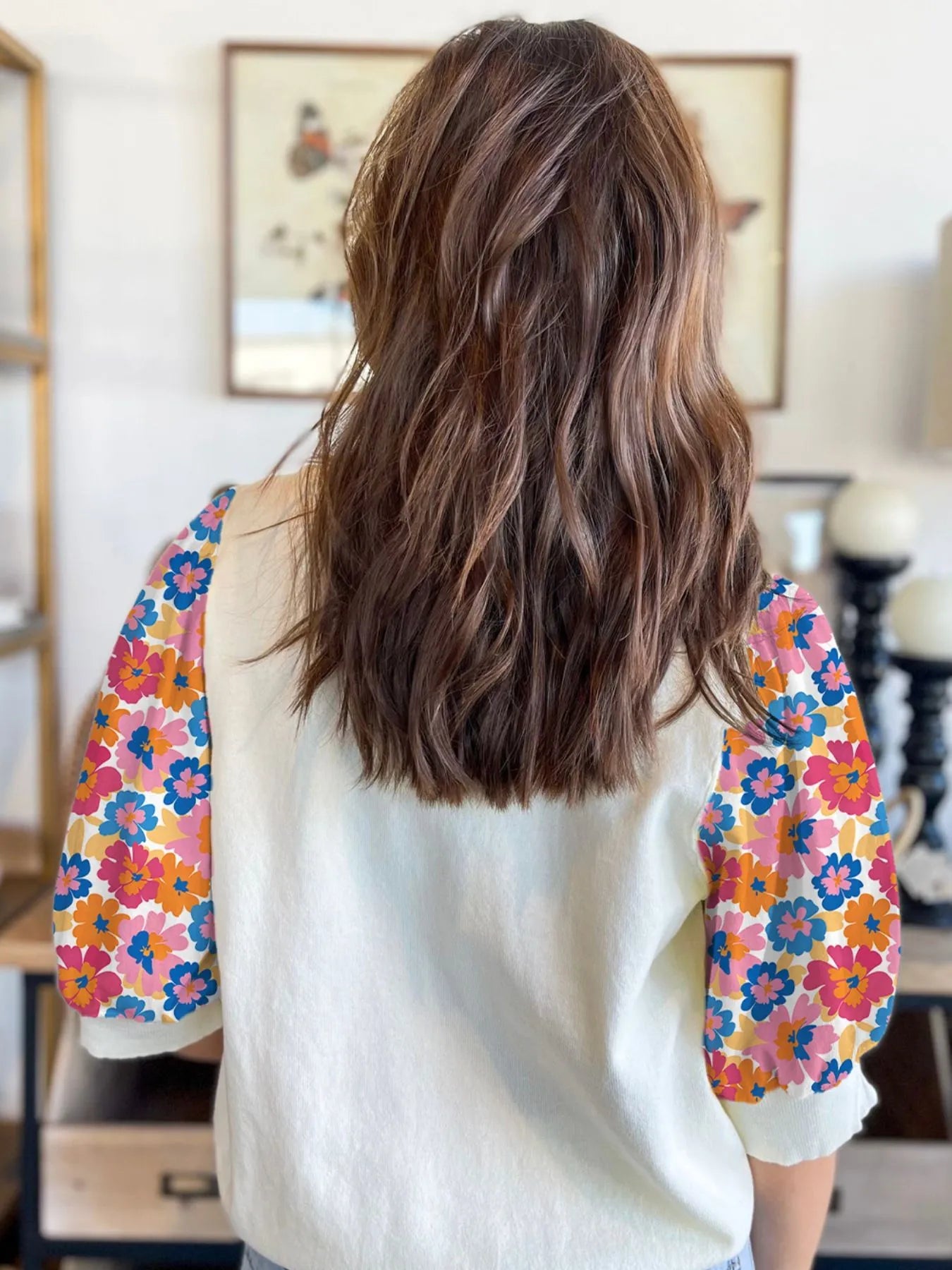 Floral Puff Sleeve Round Neck T-Shirt - Fashorio