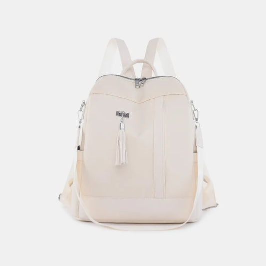 Tassel Oxford Cloth Backpack Bag Ivory One Size - Fashorio