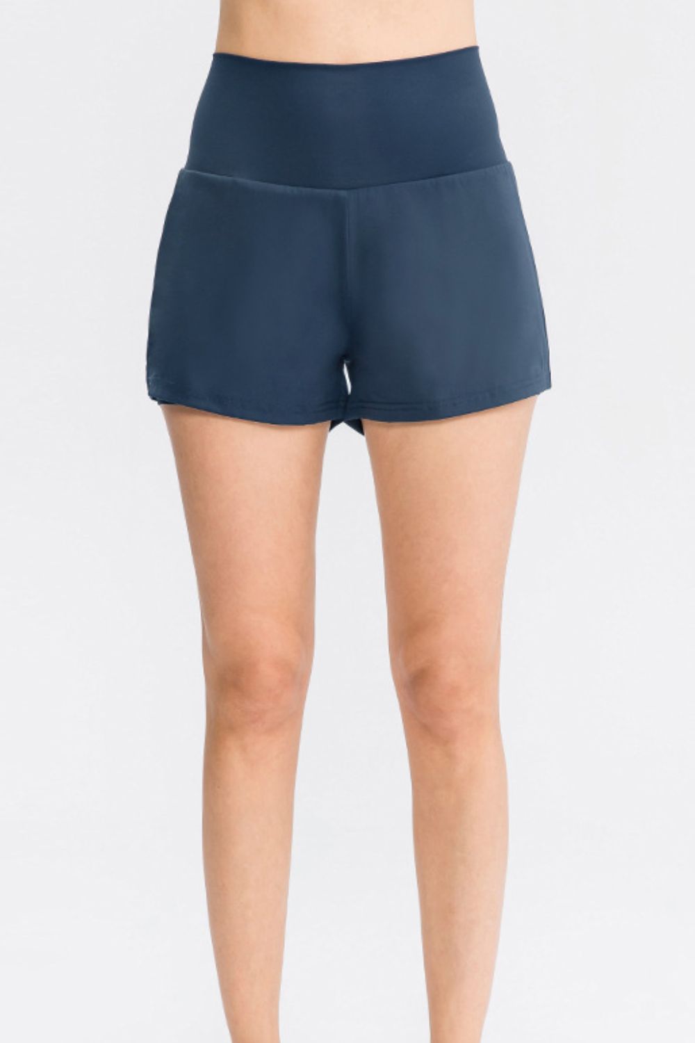 Wide waistband sports shorts with pockets styled view