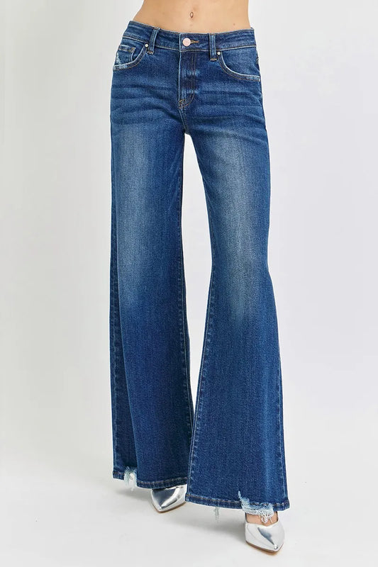 RISEN Full Size Mid Rise Wide Jeans Plus Size DARK - Fashorio