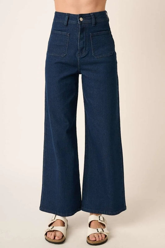 Mittoshop High Waist Wide Leg Jeans Indigo - Fashorio
