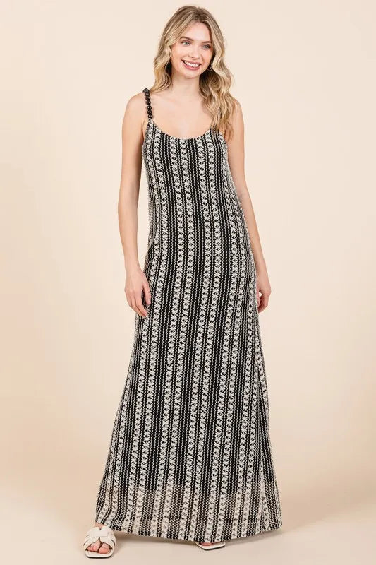 Striped scoop neck maxi cami dress plus size front view