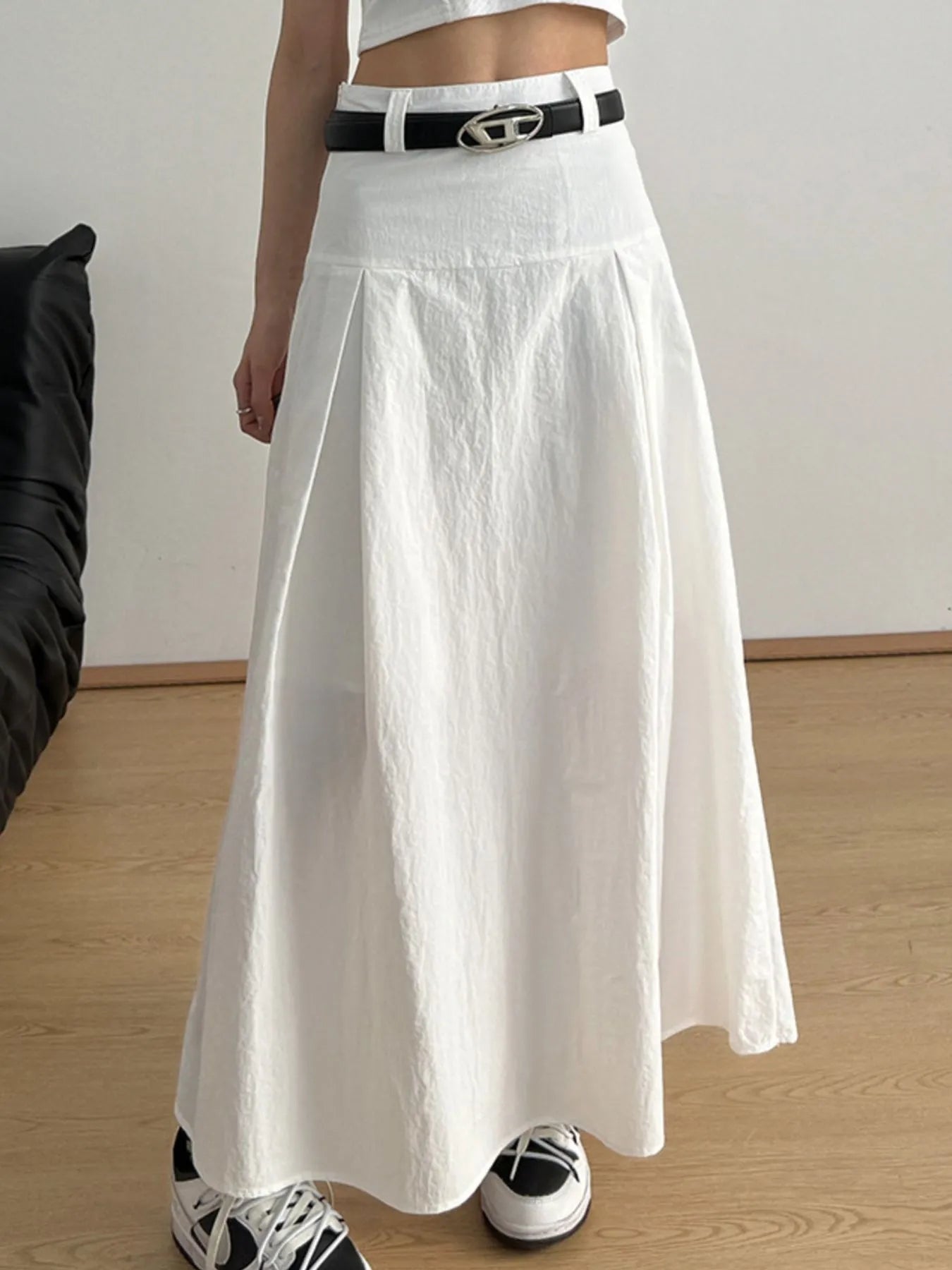 High Waist A-Line Maxi Skirt White - Fashorio